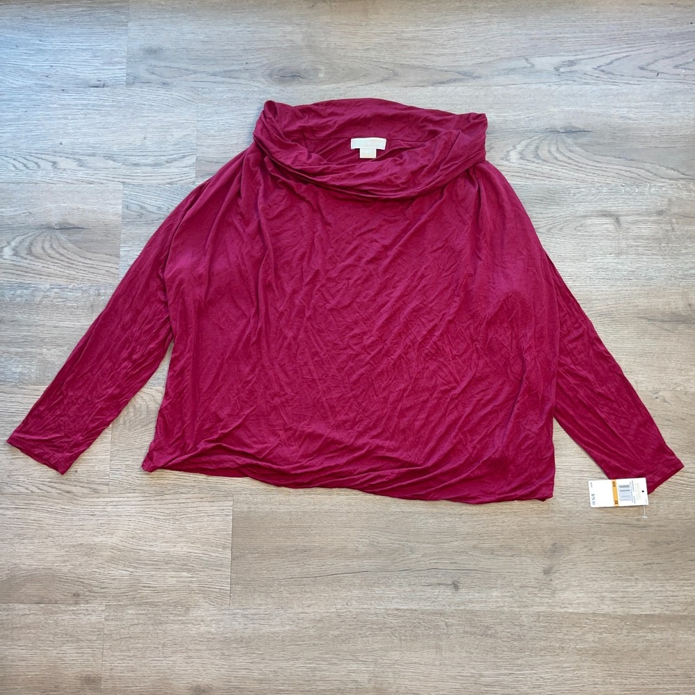 NWT Michael Kors Womens 3X Cowl Neck Long Sleeve Top Shirt Lipstick Red